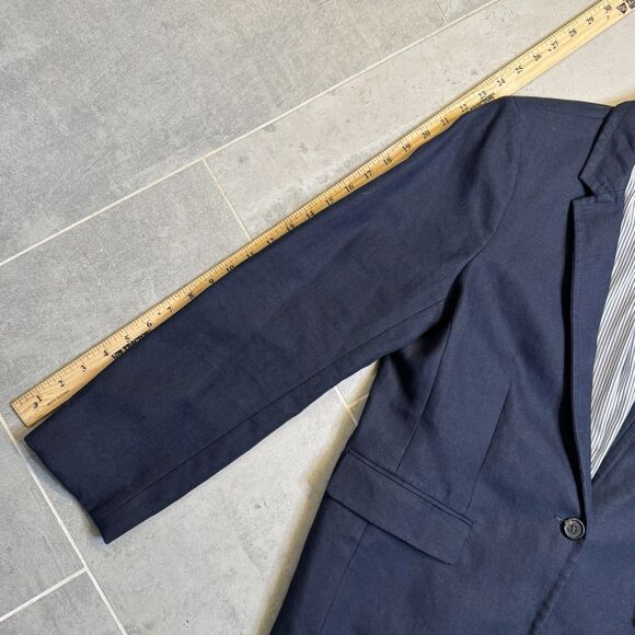 J Crew Womens Solid Navy Blue 100% Linen Regent Blazer Jacket Altered Size 12 - Picture 11 of 15